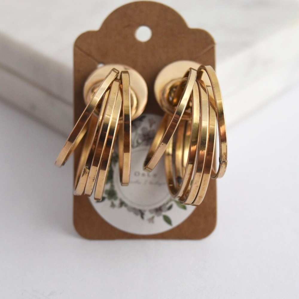 Vintage Clip On Copper Geometric  Hoop Earrings